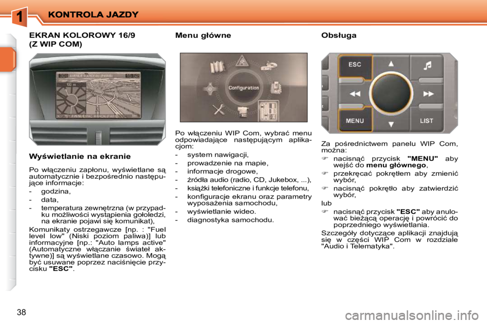 PEUGEOT 207 2009  Instrukcja obsługi (in Polish) 38
� � � � � � � � � � � � � �E�K�R�A�N� �K�O�L�O�R�O�W�Y� �1�6�/�9� 
�(�Z� �W�I�P� �C�O�M�)� 
� � �W�y�w�i�e�t�l�a�n�i�e� �n�a� �e�k�r�a�n�i�e� � �P�o�  �w�ł"�c�z�e�n�i�u�  �W�I�P�  �C�o�m�,�