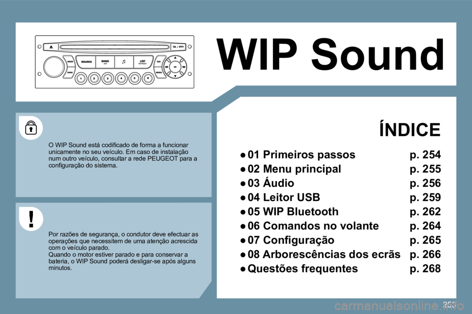 PEUGEOT 207 2009  Manual de utilização (in Portuguese) 253
�W�I�P� �S�o�u�n�d� � 
 ÍNDICE 
� � � 