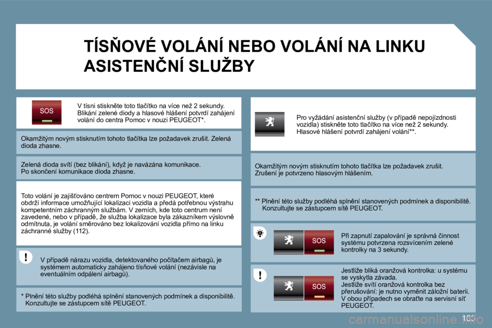 PEUGEOT 207 2009  Návod na použití (in Czech) 183
� � �V� � �t�í�s�n�i� � �s�t�i�s�k�n)�t�e� �t�o�t�o� �t�l�a�č�í�t�k�o� �n�a� �v�í�c�e� �n�e�ž� �2� �s�e�k�u�n�d�y�.� �B�l�i�k�á�n�í� �z�e�l�e�n�é� �d�i�o�d�y� �a� �h�l�a�s�o�v�é� �h�l�á