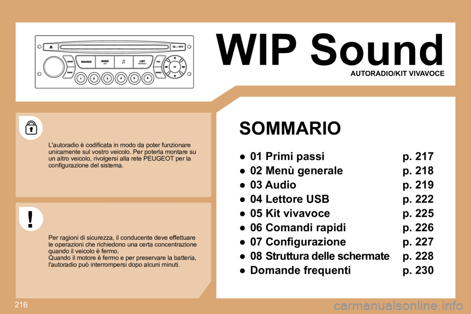 PEUGEOT 207 2008.5  Manuale duso (in Italian) �2�1�6
  WIP Sound 
SOMMARIO 
