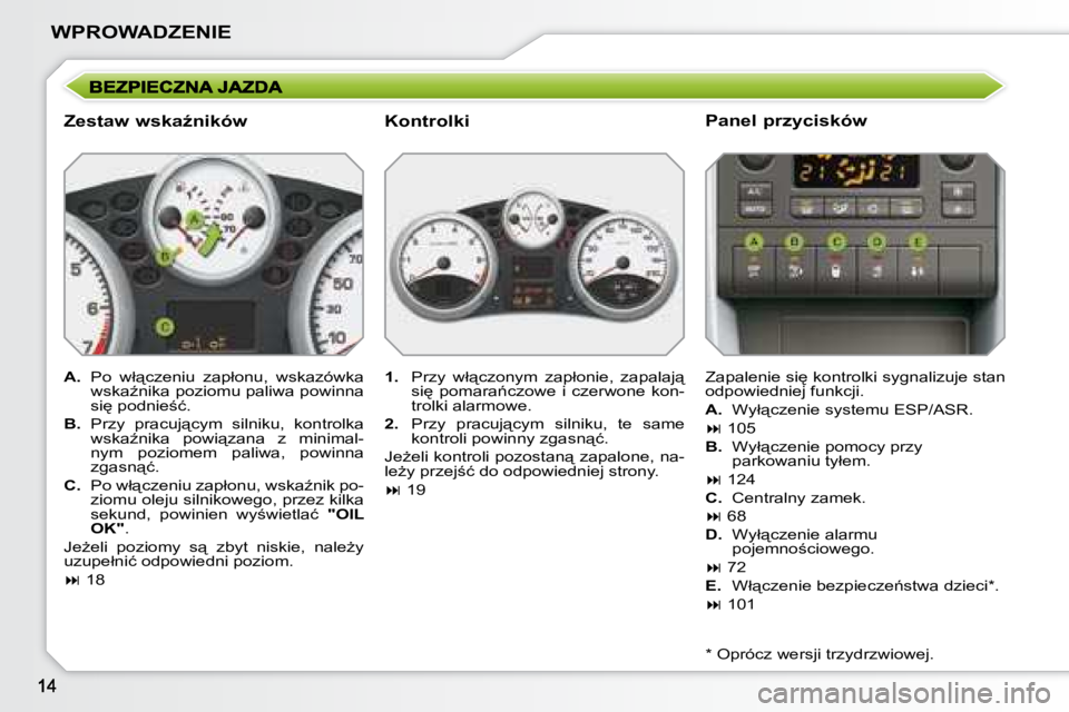 PEUGEOT 207 2008.5  Instrukcja obsługi (in Polish) �W�P�R�O�W�A�D�Z�E�N�I�E
� � �Z�e�s�t�a�w� �w�s�k�aE�n�i�k�ó�w�  
   
A.  �  �P�o�  �w�ł"�c�z�e�n�i�u�  �z�a�p�ł�o�n�u�,�  �w�s�k�a�z�ó�w�k�a� 
�w�s�k�aE�n�i�k�a� �p�o�z�i�o�m�u� �p�a�l�i�w