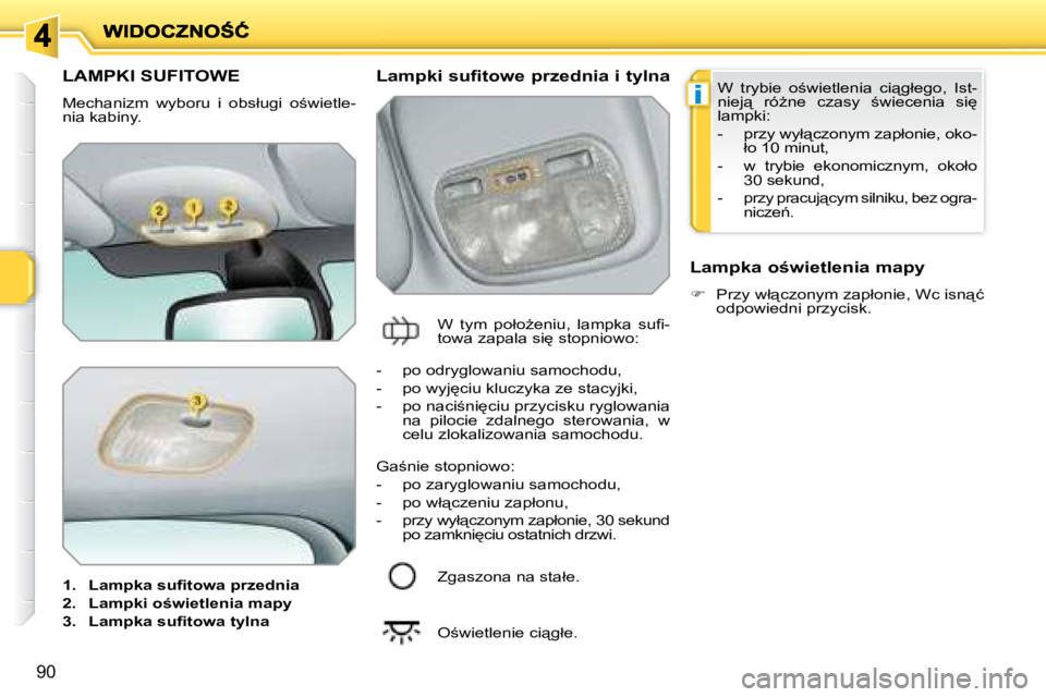 PEUGEOT 207 2008.5  Instrukcja obsługi (in Polish) �i
�9�0
� � � � � � � � � �L�A�M�P�K�I� �S�U�F�I�T�O�W�E� 
� �M�e�c�h�a�n�i�z�m�  �w�y�b�o�r�u�  �i�  �o�b�s�ł�u�g�i�  �o;�w�i�e�t�l�e�- 
�n�i�a� �k�a�b�i�n�y� �. 
   
1.     �L�a�m�p�k�a� �s�u�ﬁ�
