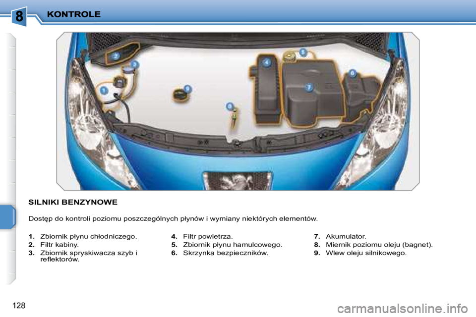 PEUGEOT 207 2008.5  Instrukcja obsługi (in Polish) 128
           SILNIKI BENZYNOWE 
� �D�o�s�t
�p� �d�o� �k�o�n�t�r�o�l�i� �p�o�z�i�o�m�u� �p�o�s�z�c�z�e�g�ó�l�n�y�c�h� �p�ł�y�n�ó�w� �i� �w�y�m�i�a�n�y� �n�i�e�k�t�ó�r�y�c�h� �e�l�e�m�e�n�t�ó�w�