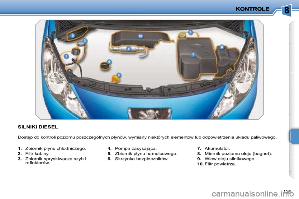 PEUGEOT 207 2008.5  Instrukcja obsługi (in Polish) 129
� � � � � � � � � � � �S�I�L�N�I�K�I� �D�I�E�S�E�L� 
� �D�o�s�t
�p� �d�o� �k�o�n�t�r�o�l�i� �p�o�z�i�o�m�u� �p�o�s�z�c�z�e�g�ó�l�n�y�c�h� �p�ł�y�n�ó�w�,� �w�y�m�i�a�n�y� �n�i�e�k�t�ó�r�y�c�h�