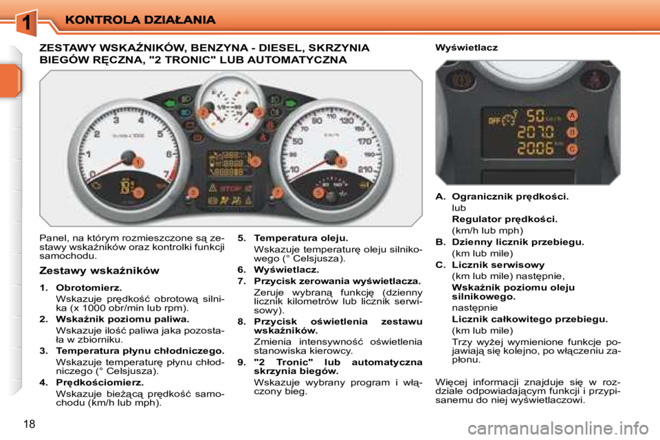 PEUGEOT 207 2008.5  Instrukcja obsługi (in Polish) 18
� � � � � � � � � � � � � � � � � � � � � � � � � � � �Z�E�S�T�A�W�Y� �W�S�K�AD�N�I�K�Ó�W�,� �B�E�N�Z�Y�N�A� �-� �D�I�E�S�E�L�,� �S�K�R�Z�Y�N�I�A� 
�B�I�E�G�Ó�W� �R	�C�Z�N�A�,� �"�2� �T�R�O