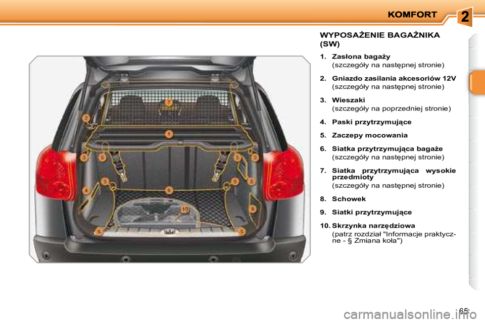 PEUGEOT 207 2008.5  Instrukcja obsługi (in Polish) 65
� � � � � � � � � � � � � �W�Y�P�O�S�AF�E�N�I�E� �B�A�G�AF�N�I�K�A� 
�(�S�W�)� 
   
1.     �Z�a�s�ł�o�n�a� �b�a�g�aG�y�     
�  �(�s�z�c�z�e�g�ó�ł�y� �n�a� �n�a�s�t
�p�n�e�j� �s�t�r�o�n�i�e�