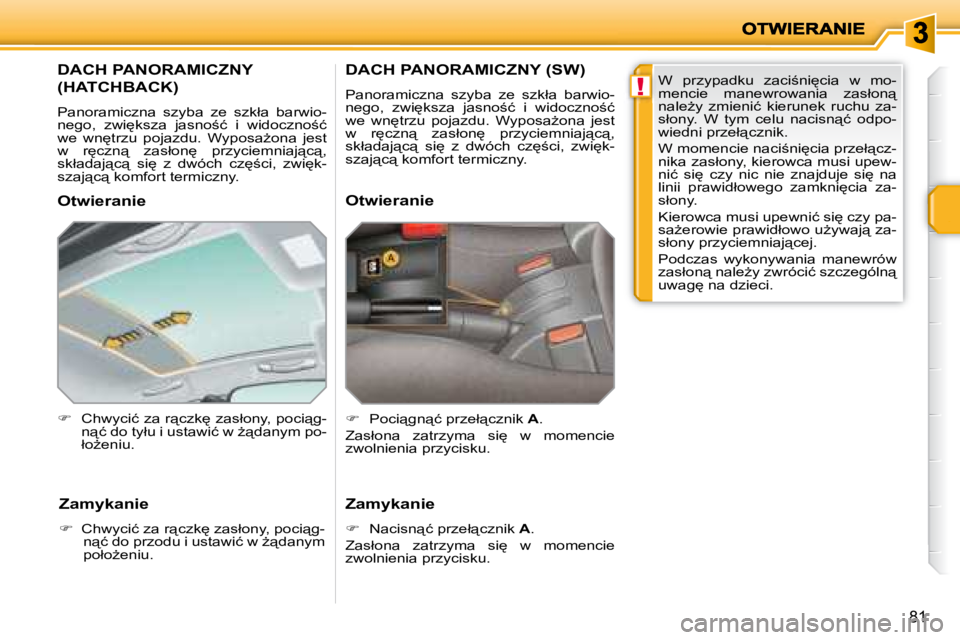 PEUGEOT 207 2008.5  Instrukcja obsługi (in Polish) !
�8�1
� � � � � � � � � �D�A�C�H� �P�A�N�O�R�A�M�I�C�Z�N�Y� 
�(�H�A�T�C�H�B�A�C�K�)� 
� �P�a�n�o�r�a�m�i�c�z�n�a�  �s�z�y�b�a�  �z�e�  �s�z�k�ł�a�  �b�a�r�w�i�o�- 
�n�e�g�o�,�  �z�w�i
�k�s�z�a�  �j