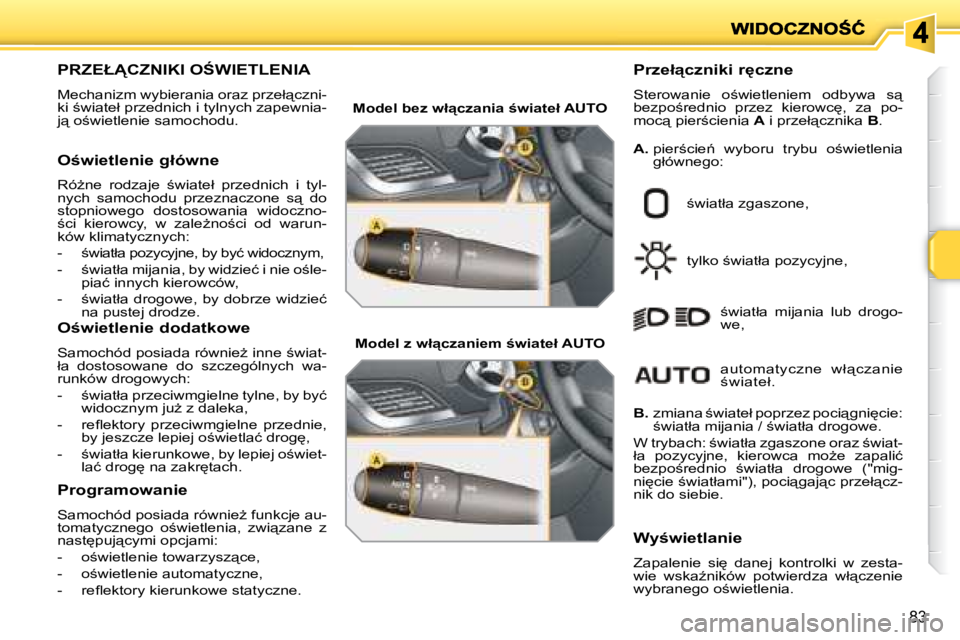 PEUGEOT 207 2008.5  Instrukcja obsługi (in Polish) 83
� � � � � � � � � � � � � � � � � � � � � � � �P�R�Z�E�Ł�C�Z�N�I�K�I� �O:�W�I�E�T�L�E�N�I�A� 
� �M�e�c�h�a�n�i�z�m� �w�y�b�i�e�r�a�n�i�a� �o�r�a�z� �p�r�z�e�ł"�c�z�n�i�- 
�k�i� ;�w�i�a�t