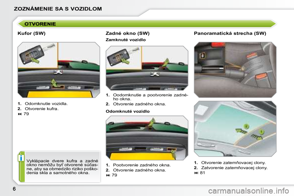 PEUGEOT 207 2008.5  Návod na použitie (in Slovakian) i
ZOZNÁMENIE SA S VOZIDLOM
� � �K�u�f�o�r� �(�S�W�)�  
   
1. � �  �O�d�o�m�k�n�u�t�i�e� �v�o�z�i�d�l�a�.� 
  
2. � �  �O�t�v�o�r�e�n�i�e� �k�u�f�r�a�.� � 
   
� � � �7�9� �  � � �Z�a�m�k�n�u�t�é
