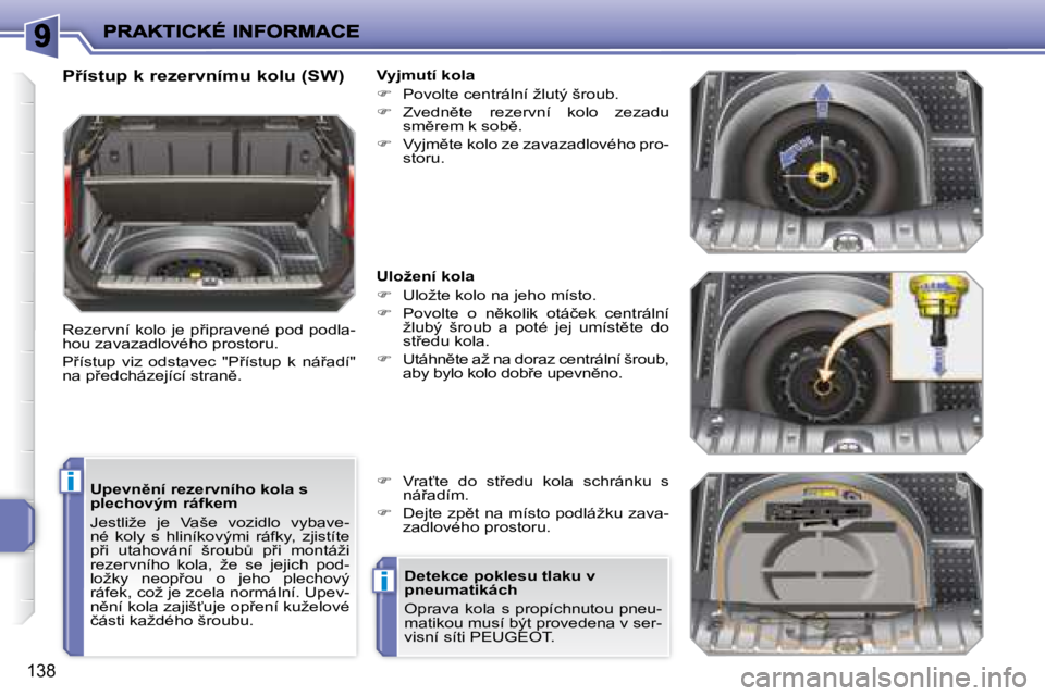 PEUGEOT 207 2008.5  Návod na použití (in Czech) �i
�i
138
� � �U�p�e�v�n)�n�í� �r�e�z�e�r�v�n�í�h�o� �k�o�l�a� �s�  
�p�l�e�c�h�o�v�ý�m� �r�á�f�k�e�m�  
� �J�e�s�t�l�i�ž�e�  �j�e�  �V�a�š�e�  �v�o�z�i�d�l�o�  �v�y�b�a�v�e�- 
�n�é�  �k�o�l�y