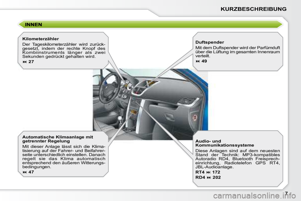 PEUGEOT 207 2008  Betriebsanleitungen (in German) KURZBESCHREIBUNG
  Automatische Klimaanlage mit  
getrennter Regelung  
 Mit  dieser  Anlage  lässt  sich  die  Klima- 
tisierung auf der Fahrer- und Beifahrer-
seite unterschiedlich einstellen. Dana