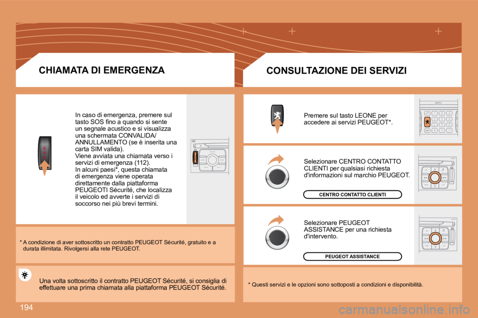 PEUGEOT 207 2008  Manuale duso (in Italian) 194
S
O
SS
O SSOURCE
MODE BAND TPT
A  Y
DARK
2
abc
5
jkl
8
tuv 3
def
6
mno
9
wxyz
1 4
ghi
r
7
pq s
0 #
ESC
MENU LIST
ESC
MENU LIST
  CHIAMATA DI EMERGENZA 
 In caso di emergenza, premere sul �t�a�s�t�
