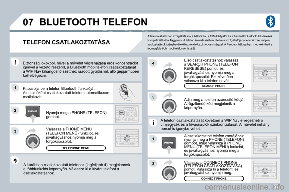 PEUGEOT 207 2008  Kezelési útmutató (in Hungarian) 17
�0�7
�1
�3
�5
�4
�2
�1
�2
� �A� �t�e�l�e�f�o�n� �á�l�t�a�l� �k�í�n�á�l�t� �s�z�o�l�g�á�l�t�a�t�á�s�o�k� �a� �h�á�l�ó�z�a�t�t�ó�l�,� �a� �S�I�M�-�k�á�r�t�y�á�t�ó�l� �é�s� �a� �h�a�s�z�n�