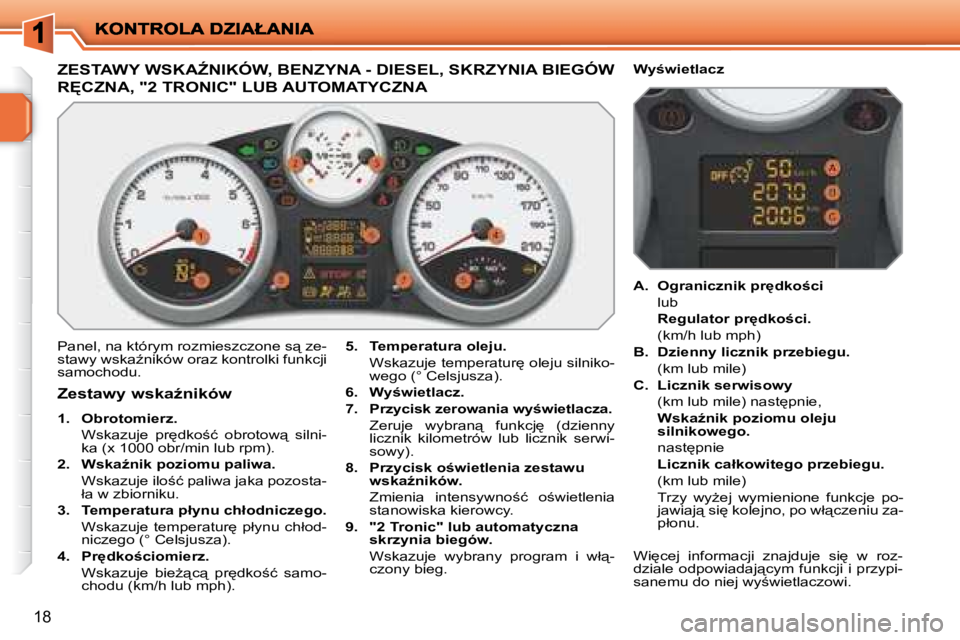 PEUGEOT 207 2008  Instrukcja obsługi (in Polish) 18
� � � � � � � � � � � � � � � � � � � � � � � � � � � �Z�E�S�T�A�W�Y� �W�S�K�AD�N�I�K�Ó�W�,� �B�E�N�Z�Y�N�A� �-� �D�I�E�S�E�L�,� �S�K�R�Z�Y�N�I�A� �B�I�E�G�Ó�W� 
�R	�C�Z�N�A�,� �"�2� �T�R�O