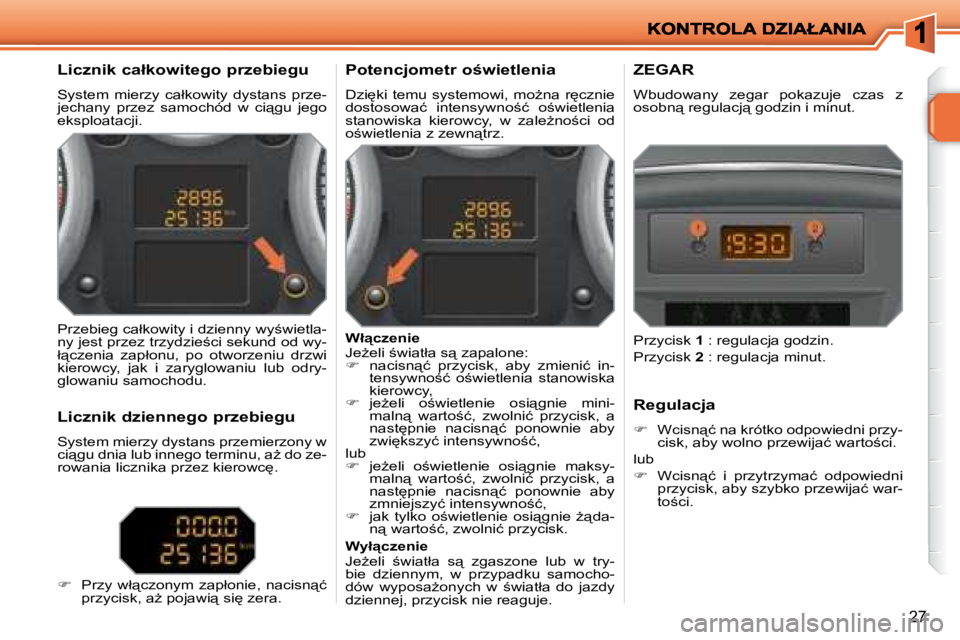 PEUGEOT 207 2008  Instrukcja obsługi (in Polish) 27
� � �L�i�c�z�n�i�k� �c�a�ł�k�o�w�i�t�e�g�o� �p�r�z�e�b�i�e�g�u�  
� �S�y�s�t�e�m�  �m�i�e�r�z�y�  �c�a�ł�k�o�w�i�t�y�  �d�y�s�t�a�n�s�  �p�r�z�e�- 
�j�e�c�h�a�n�y�  �p�r�z�e�z�  �s�a�m�o�c�h�ó�d