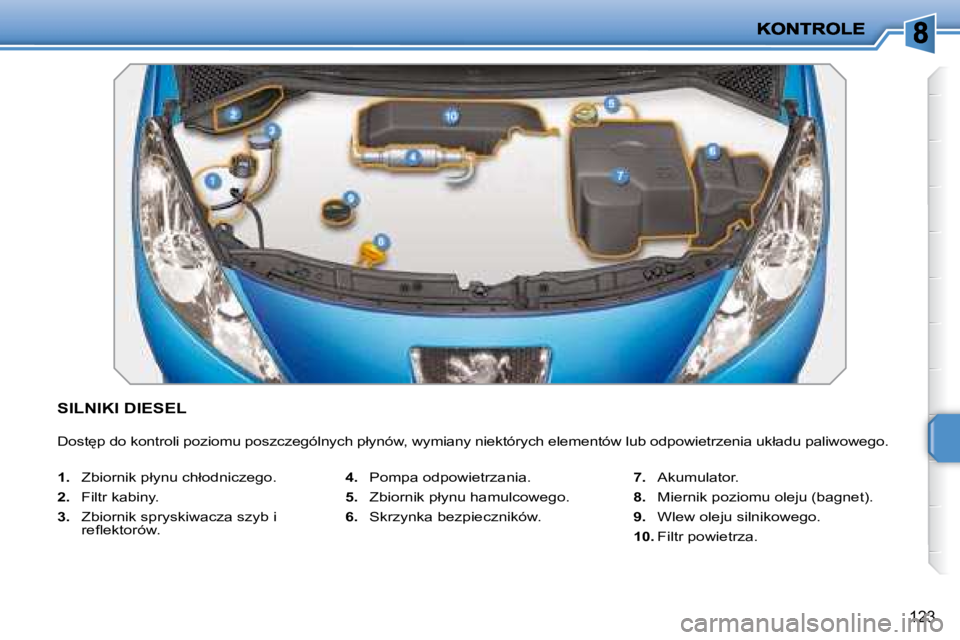 PEUGEOT 207 2007.5  Instrukcja obsługi (in Polish) 123
� �S�I�L�N�I�K�I� �D�I�E�S�E�L� 
� �D�o�s�t
�p� �d�o� �k�o�n�t�r�o�l�i� �p�o�z�i�o�m�u� �p�o�s�z�c�z�e�g�ó�l�n�y�c�h� �p�ł�y�n�ó�w�,� �w�y�m�i�a�n�y� �n�i�e�k�t�ó�r�y�c�h� �e�l�e�m�e�n�t�ó�w