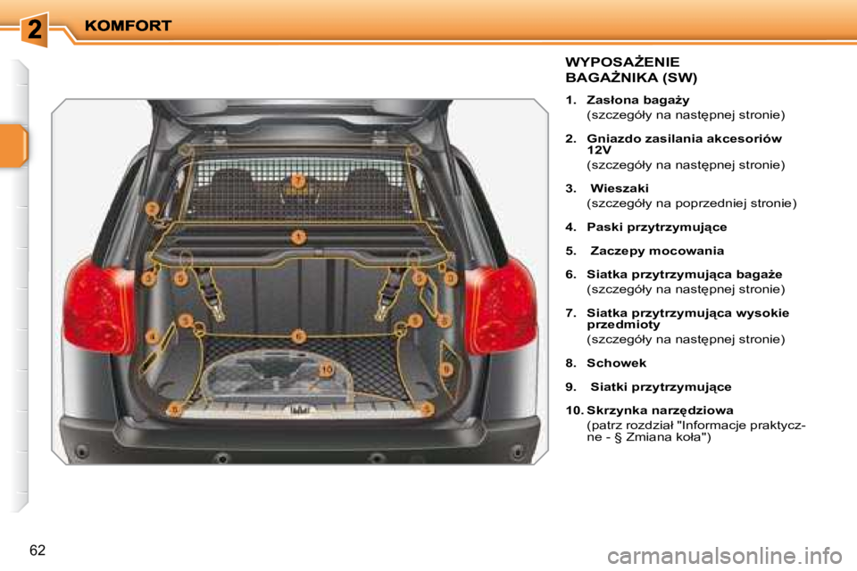 PEUGEOT 207 2007.5  Instrukcja obsługi (in Polish) 62
� � � � � � � � � � � � � �W�Y�P�O�S�AF�E�N�I�E� 
�B�A�G�AF�N�I�K�A� �(�S�W�)� 
   
1.     �Z�a�s�ł�o�n�a� �b�a�g�aG�y    
�  �(�s�z�c�z�e�g�ó�ł�y� �n�a� �n�a�s�t
�p�n�e�j� �s�t�r�o�n�i�e�)�