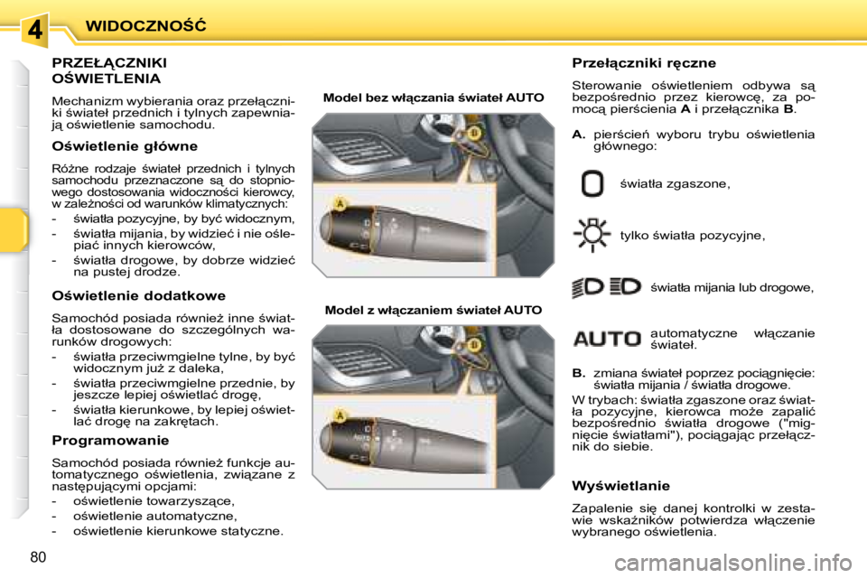 PEUGEOT 207 2007.5  Instrukcja obsługi (in Polish) � � � � � � � � � � � � � � � � � � � � � � � �P�R�Z�E�Ł�C�Z�N�I�K�I� 
�O:�W�I�E�T�L�E�N�I�A� � 
� �M�e�c�h�a�n�i�z�m� �w�y�b�i�e�r�a�n�i�a� �o�r�a�z� �p�r�z�e�ł"�c�z�n�i�- 
�k�i� ;�w�i�a�t