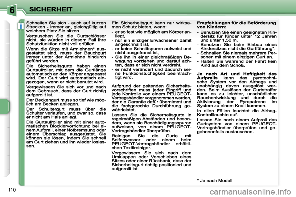 PEUGEOT 207 2007  Betriebsanleitungen (in German) �i
�1�1�0                                                         