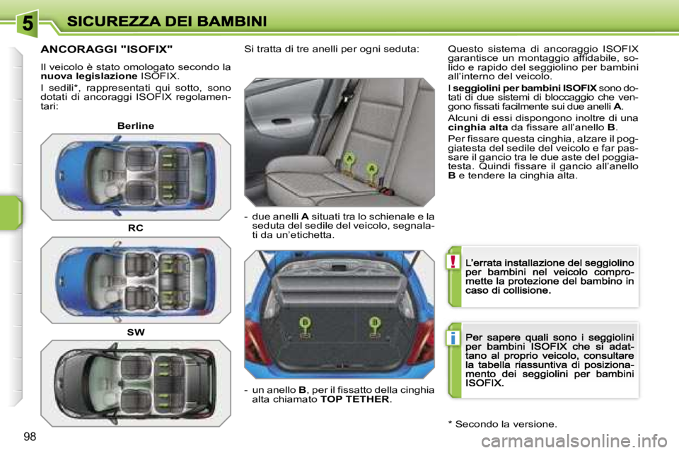 PEUGEOT 207 2007  Manuale duso (in Italian) �!
�i
�9�8
�A�N�C�O�R�A�G�G�I� �"�I�S�O�F�I�X�"
�I�l� �v�e�i�c�o�l�o� �è� �s�t�a�t�o� �o�m�o�l�o�g�a�t�o� �s�e�c�o�n�d�o� �l�a� �n�u�o�v�a� �l�e�g�i�s�l�a�z�i�o�n�e� �I�S�O�F�I�X�.
�I�  �s�e�