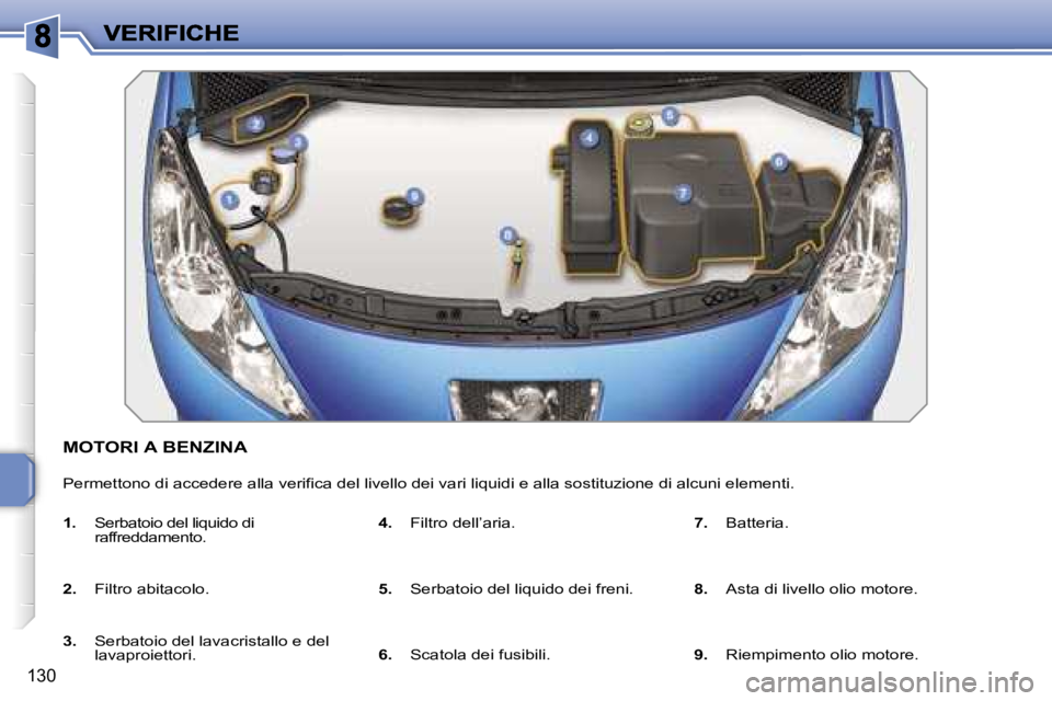 PEUGEOT 207 2007  Manuale duso (in Italian) �1�3�0
�M�O�T�O�R�I� �A� �B�E�N�Z�I�N�A
�P�e�r�m�e�t�t�o�n�o� �d�i� �a�c�c�e�d�e�r�e� �a�l�l�a� �v�e�r�i�f�i�c�a� �d�e�l� �l�i�v�e�l�l�o� �d�e�i� �v�a�r�i� �l�i�q�u�i�d�i� �e� �a�l�l�a� �s�o�s�t�i�t�u