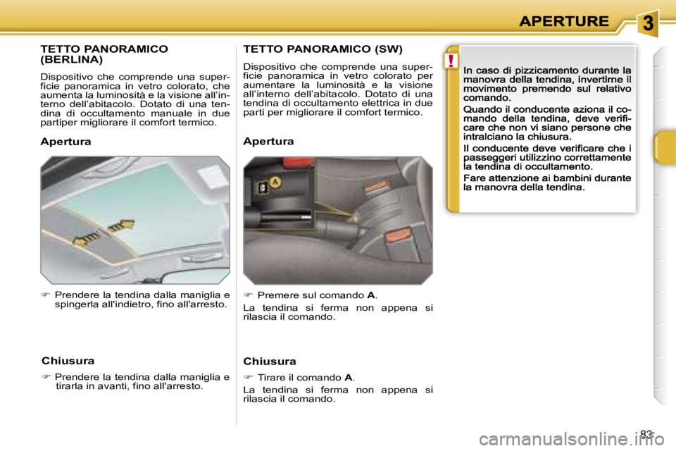 PEUGEOT 207 2007  Manuale duso (in Italian) �!
�8�3
�T�E�T�T�O� �P�A�N�O�R�A�M�I�C�O� �(�B�E�R�L�I�N�A�)
�D�i�s�p�o�s�i�t�i�v�o�  �c�h�e�  �c�o�m�p�r�e�n�d�e�  �u�n�a�  �s�u�p�e�r�-�f�i�c�i�e�  �p�a�n�o�r�a�m�i�c�a�  �i�n�  �v�e�t�r�o�  �c�o�l�