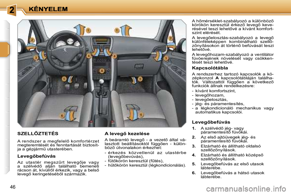 PEUGEOT 207 2007  Kezelési útmutató (in Hungarian) �4�6
�S�Z�E�L�L4�Z�T�E�T�É�S
�A� �r�e�n�d�s�z�e�r� �a� �m�e�g�f�e�l�e�l5� �k�o�m�f�o�r�t�é�r�z�e�t� �m�e�g�t�e�r�e�m�t�é�s�é�t� �é�s� �f�e�n�n�t�a�r�t�á�s�á�t� �b�i�z�t�o�s�í�t�-�j�a� �a� �g