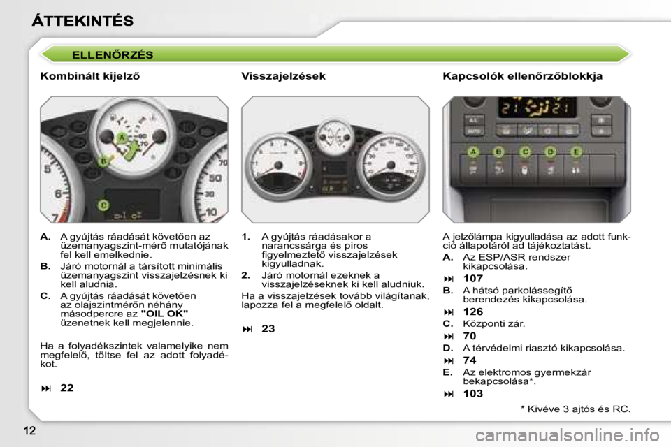 PEUGEOT 207 2007  Kezelési útmutató (in Hungarian) �E�L�L�E�N4�R�Z�É�S
�K�o�m�b�i�n�á�l�t� �k�i�j�e�l�z5�K�a�p�c�s�o�l�ó�k� �e�l�l�e�n5�r�z5�b�l�o�k�k�j�a
�A�.�  �A� �g�y�ú�j�t�á�s� �r�á�a�d�á�s�á�t� �k�ö�v�e�t5�e�n� �a�z� �ü�z�e�m�a�n�