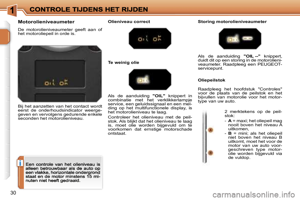PEUGEOT 207 2007  Instructieboekje (in Dutch) �i
�3�0
�M�o�t�o�r�o�l�i�e�n�i�v�e�a�u�m�e�t�e�r
�D�e�  �m�o�t�o�r�o�l�i�e�n�i�v�e�a�u�m�e�t�e�r�  �g�e�e�f�t�  �a�a�n�  �o�f� �h�e�t� �m�o�t�o�r�o�l�i�e�p�e�i�l� �i�n� �o�r�d�e� �i�s�.
�B�i�j� �h�e�t