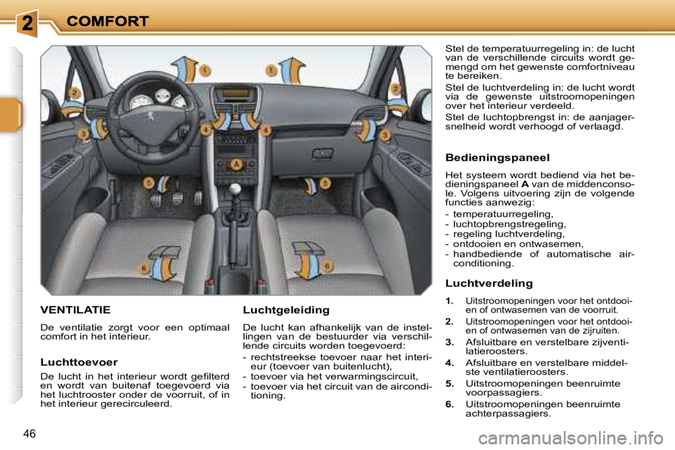 PEUGEOT 207 2007  Instructieboekje (in Dutch) �4�6
�V�E�N�T�I�L�A�T�I�E
�D�e�  �v�e�n�t�i�l�a�t�i�e�  �z�o�r�g�t�  �v�o�o�r�  �e�e�n�  �o�p�t�i�m�a�a�l� �c�o�m�f�o�r�t� �i�n� �h�e�t� �i�n�t�e�r�i�e�u�r�.
�L�u�c�h�t�g�e�l�e�i�d�i�n�g
�D�e�  �l�u�c