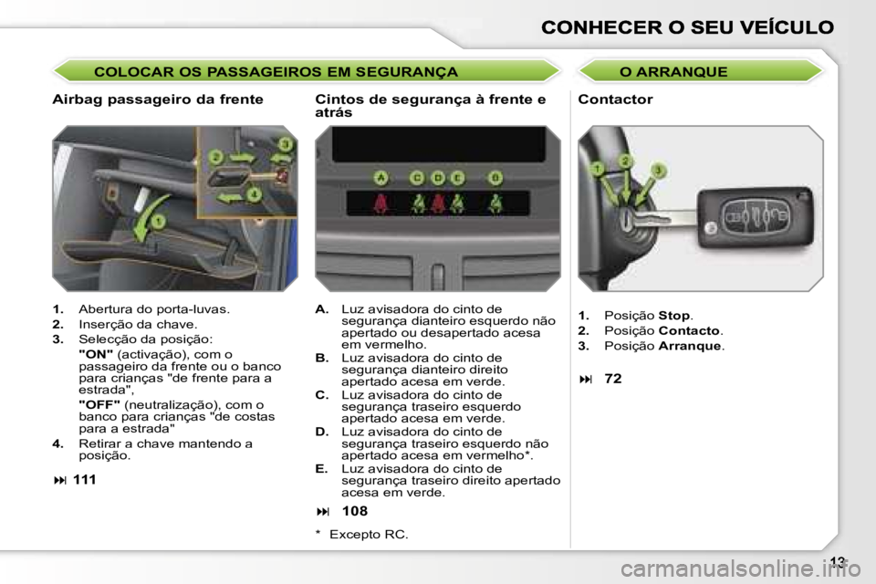 PEUGEOT 207 2007  Manual de utilização (in Portuguese) �C�O�L�O�C�A�R� �O�S� �P�A�S�S�A�G�E�I�R�O�S� �E�M� �S�E�G�U�R�A�N�Ç�A
�A�i�r�b�a�g� �p�a�s�s�a�g�e�i�r�o� �d�a� �f�r�e�n�t�e �C�o�n�t�a�c�t�o�r
�1�.� �A�b�e�r�t�u�r�a� �d�o� �p�o�r�t�a�-�l�u�v�a�s�.
