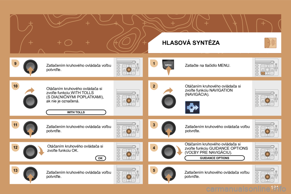 PEUGEOT 207 2007  Návod na použitie (in Slovakian) �1�8�1
�9�9
�1�0�1�0
�1�1�1�1
�1�2�1�2
�1�3�1�3
�1�1
�2�2
�3�3
�4�4
�5�5
�Z�a�t�l�a�č�e�n�í�m� �k�r�u�h�o�v�é�h�o� �o�v�l�á�d�a�č�a� �v�o-�b�u� �p�o�t�v�r�t�e�.
�Z�a�t�l�a�č�e�n�í�m� �k�r�u�