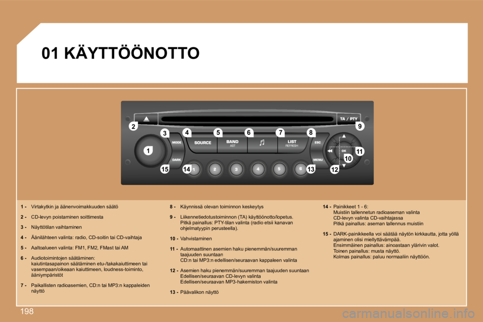 PEUGEOT 207 2007  Omistajan Käsikirja (in Finnish) �1�9�8
�1�1
�2�2
�1�0�1�0�1�1�1�1
�1�3�1�3�1�4�1�4�1�5�1�5
�3�3�4�4�5�5�6�6�7�7�8�8�9�9
�1�2�1�2
�0�1� �K�Ä�Y�T�T�Ö�Ö�N�O�T�T�O
�1� �-�  �V�i�r�t�a�k�y�t�k�i�n� �j�a� �ä�ä�n�e�n�v�o�i�m�a�k�k�u�u
