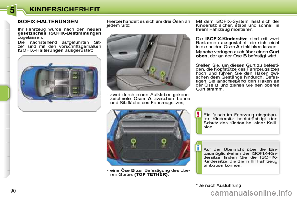 PEUGEOT 207 2006.5  Betriebsanleitungen (in German) �5
�!
�i
�K�I�N�D�E�R�S�I�C�H�E�R�H�E�I�T
�9�0
�E�i�n�  �f�a�l�s�c�h�  �i�m�  �F�a�h�r�z�e�u�g�  �e�i�n�g�e�b�a�u�- 
�t�e�r�  �K�i�n�d�e�r�s�i�t�z�  �b�e�e�i�n�t�r�ä�c�h�t�i�g�t�  �d�e�n� 
�S�c�h�u�t