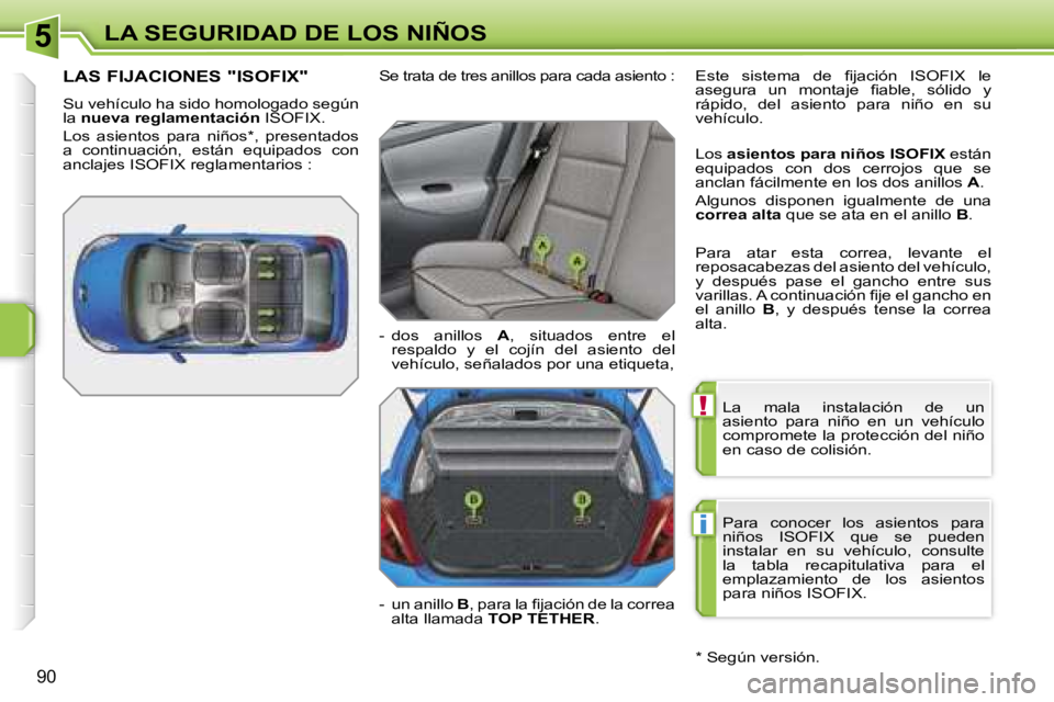 PEUGEOT 207 2006.5  Manual del propietario (in Spanish) �5
�!
�i
�L�A� �S�E�G�U�R�I�D�A�D� �D�E� �L�O�S� �N�I�Ñ�O�S
�9�0
�L�a�  �m�a�l�a�  �i�n�s�t�a�l�a�c�i�ó�n�  �d�e�  �u�n�  
�a�s�i�e�n�t�o�  �p�a�r�a�  �n�i�ñ�o�  �e�n�  �u�n�  �v�e�h�í�c�u�l�o� 
�