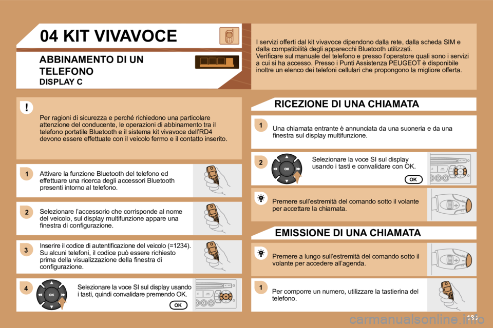 PEUGEOT 207 2006.5  Manuale duso (in Italian) �1 
�2�1 
�2
�3 
�4
�1
�P�r�e�m�e�r�e� �s�u�l�l�’�e�s�t�r�e�m�i�t�à� �d�e�l� �c�o�m�a�n�d�o� �s�o�t�t�o� �i�l� �v�o�l�a�n�t�e � 
�p�e�r� �a�c�c�e�t�t�a�r�e� �l�a� �c�h�i�a�m�a�t�a�.� 
�I� �s�e�r�v�