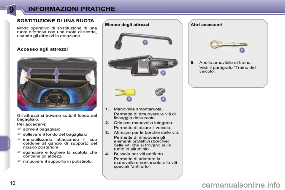 PEUGEOT 207 2006.5  Manuale duso (in Italian) �9�I�N�F�O�R�M�A�Z�I�O�N�I� �P�R�A�T�I�C�H�E
�1�0
�S�O�S�T�I�T�U�Z�I�O�N�E� �D�I� �U�N�A� �R�U�O�T�A
�M�o�d�o�  �o�p�e�r�a�t�i�v�o�  �d�i�  �s�o�s�t�i�t�u�z�i�o�n�e�  �d�i�  �u�n�a�  
�r�u�o�t�a�  �d�