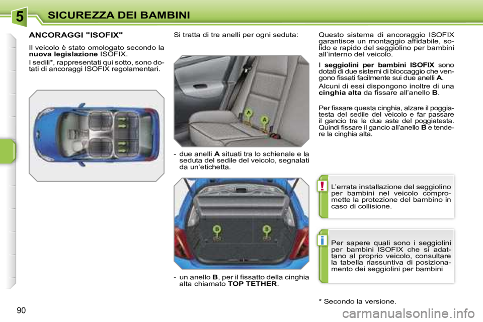 PEUGEOT 207 2006.5  Manuale duso (in Italian) �5
�!
�i
�S�I�C�U�R�E�Z�Z�A� �D�E�I� �B�A�M�B�I�N�I
�9�0
�L�’�e�r�r�a�t�a� �i�n�s�t�a�l�l�a�z�i�o�n�e� �d�e�l� �s�e�g�g�i�o�l�i�n�o�  
�p�e�r�  �b�a�m�b�i�n�i�  �n�e�l�  �v�e�i�c�o�l�o�  �c�o�m�p�r�