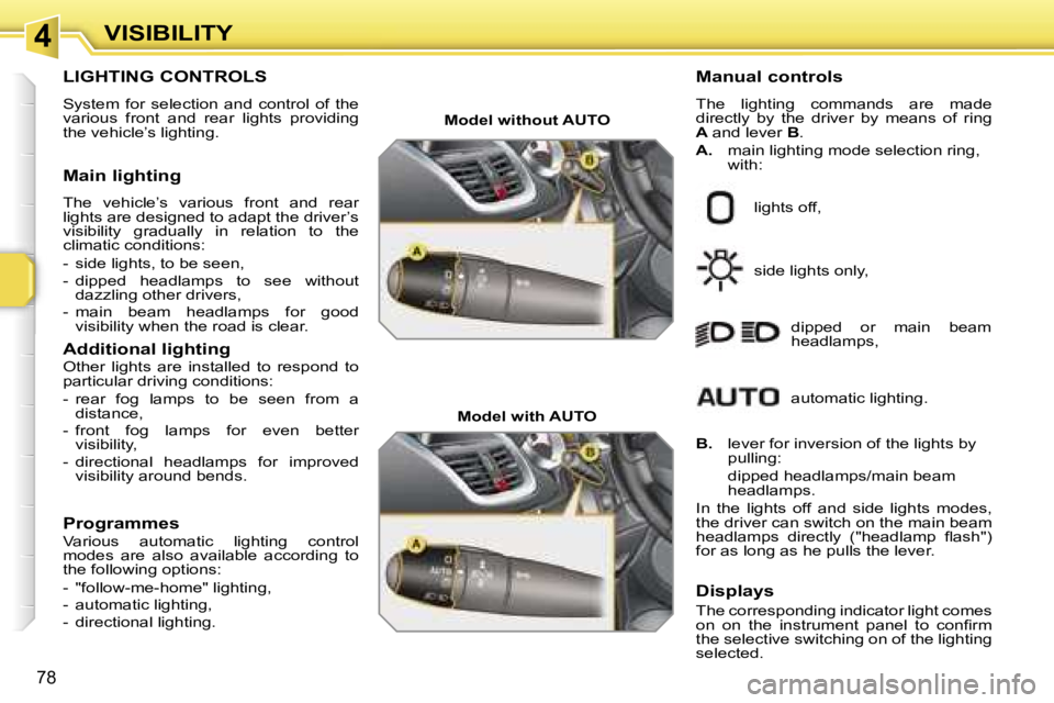 PEUGEOT 207 2005.5 Manual PDF �4�V�I�S�I�B�I�L�I�T�Y
�7�8
�L�I�G�H�T�I�N�G� �C�O�N�T�R�O�L�S� 
�S�y�s�t�e�m�  �f�o�r�  �s�e�l�e�c�t�i�o�n�  �a�n�d�  �c�o�n�t�r�o�l�  �o�f�  �t�h�e�  
�v�a�r�i�o�u�s�  �f�r�o�n�t�  �a�n�d�  �r�e�a�r