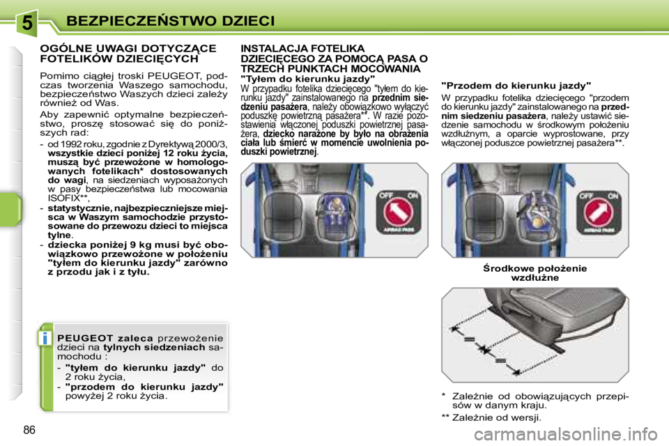 PEUGEOT 207 2005.5  Instrukcja obsługi (in Polish) �5
�i
�B�E�Z�P�I�E�C�Z�E0�S�T�W�O� �D�Z�I�E�C�I
�8�6
�P�E�U�G �E�O �T �  �z �a�l �e�c�a�  �p�r �z �e�w�oG �e�n�i�e� 
�d�z�i�e�c�i� �n�a�  �t�y�l�n�y�c�h� �s�i�e�d�z�e�n�i�a�c�h � �s�a�-
�m�o�c�h�o�d