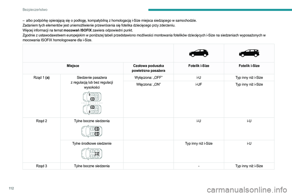 PEUGEOT 3008 2023 Instrukcja obsługi (in Polish) 11 2
Bezpieczeństwo
– albo podpórkę opierającą się o podłogę, kompatybilną z homologacją i-Size miejsca siedzącego w samochodzie.
Zadaniem tych elementów jest uniemożliwienie przewróce PEUGEOT 3008 2023 Instrukcja obsługi (in Polish) 11 2
Bezpieczeństwo
– albo podpórkę opierającą się o podłogę, kompatybilną z homologacją i-Size miejsca siedzącego w samochodzie.
Zadaniem tych elementów jest uniemożliwienie przewróce