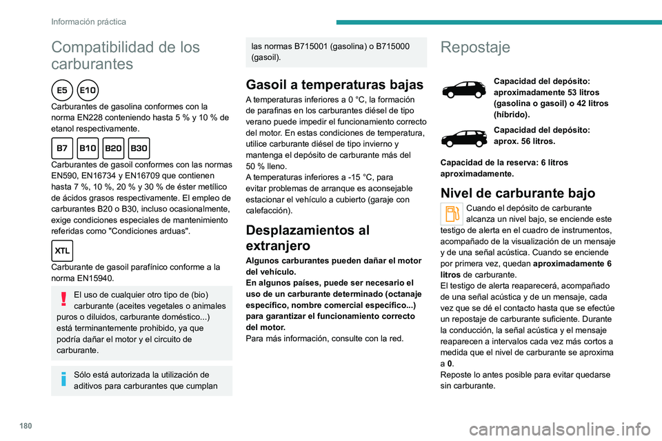 PEUGEOT 3008 2020 Manual del propietario (in Spanish) 180
Información práctica
Para más información relativa a la
Inmovilización por falta de carburante
(diésel), consulte el apartado correspondiente.
Stop & Start
Nunca reposte carburante con el PEUGEOT 3008 2020 Manual del propietario (in Spanish) 180
Información práctica
Para más información relativa a la
Inmovilización por falta de carburante
(diésel), consulte el apartado correspondiente.
Stop & Start
Nunca reposte carburante con el