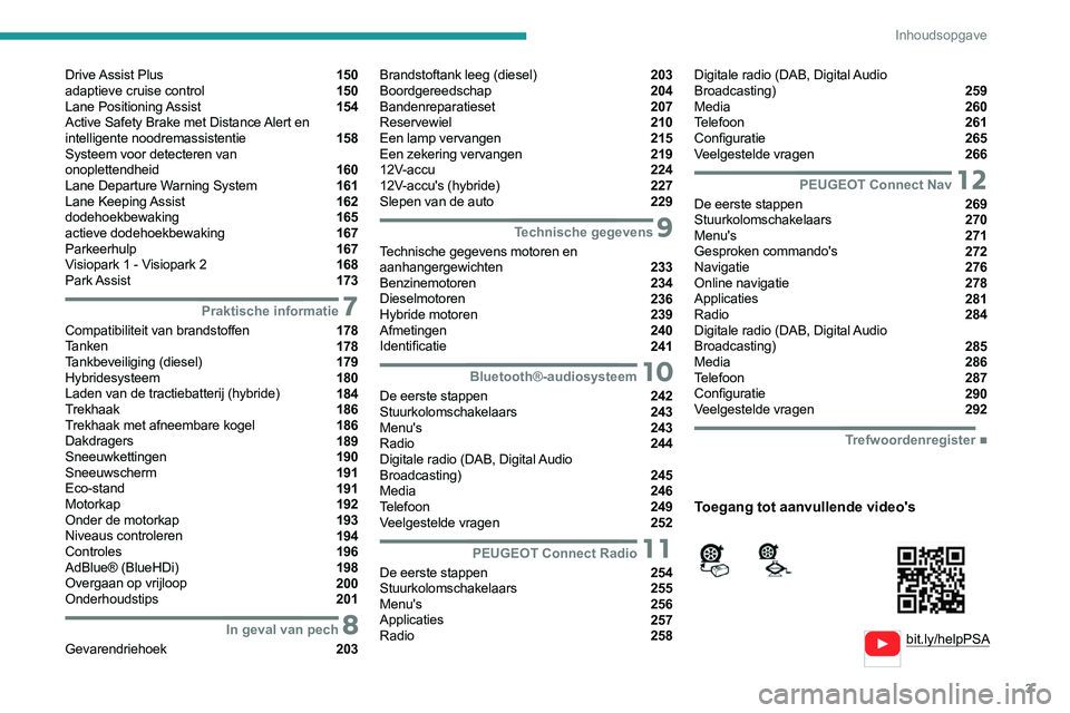PEUGEOT 3008 2020  Instructieboekje (in Dutch) 3
Inhoudsopgave
  
  
bit.ly/helpPSA 
 
 
Drive Assist  Plus  150
adaptieve cruise control  150
Lane  Positioning Assist  154
Active Safety Brake met Distance Alert en 
intelligente noodremassistentie
