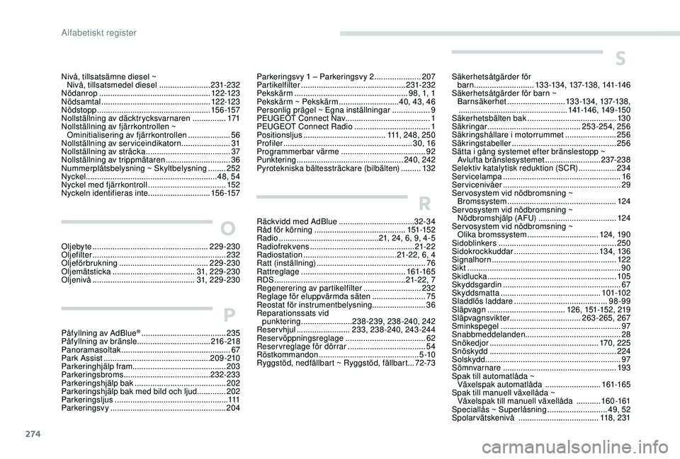 PEUGEOT 3008 2018 Bruksanvisningar (in Swedish) 274
Nivå, tillsatsämne diesel ~
Nivå, tillsatsmedel diesel .......................23 1-232
Nödanrop .................................................. 12 2-123
Nödsamtal
.................... PEUGEOT 3008 2018 Bruksanvisningar (in Swedish) 274
Nivå, tillsatsämne diesel ~
Nivå, tillsatsmedel diesel .......................23 1-232
Nödanrop .................................................. 12 2-123
Nödsamtal
....................