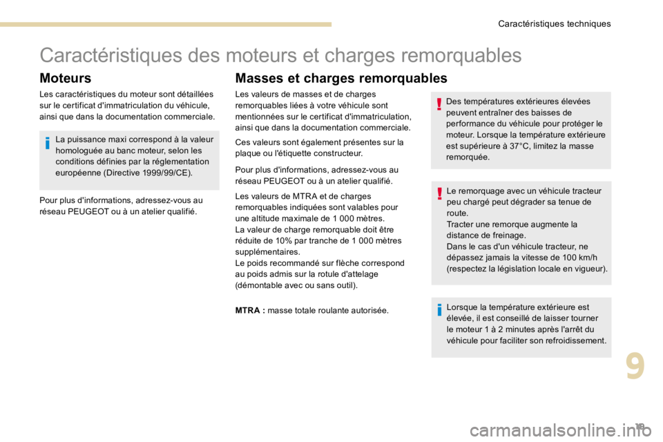 PEUGEOT 3008 2017 Manuel du propriétaire (in French) 19
Caractéristiques des moteurs et charges remorquables
Moteurs
Les caractéristiques du moteur sont détaillées
sur le certificat d'immatriculation du véhicule,
ainsi que dans la documentati PEUGEOT 3008 2017 Manuel du propriétaire (in French) 19
Caractéristiques des moteurs et charges remorquables
Moteurs
Les caractéristiques du moteur sont détaillées
sur le certificat d'immatriculation du véhicule,
ainsi que dans la documentati