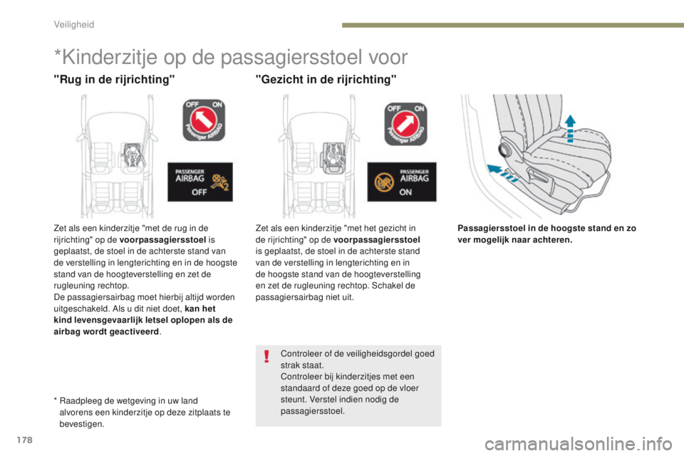 PEUGEOT 3008 2017 Instructieboekje (in Dutch) 178
3008-2_nl_Chap05_securite_ed01-2016
Passagiersstoel in de hoogste stand en zo
ver mogelijk naar achteren.
*Kinderzitje op de passagiersstoel voor
"Rug in de rijrichting""Gezicht in de PEUGEOT 3008 2017 Instructieboekje (in Dutch) 178
3008-2_nl_Chap05_securite_ed01-2016
Passagiersstoel in de hoogste stand en zo
ver mogelijk naar achteren.
*Kinderzitje op de passagiersstoel voor
"Rug in de rijrichting""Gezicht in de