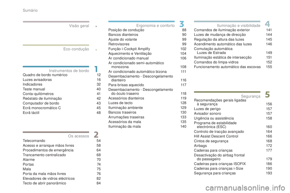 PEUGEOT 3008 2017  Manual de utilização (in Portuguese) .
.
3008-2_pt_Chap00a_sommaire_ed01-2016
Quadro de bordo numérico 12
Luzes avisadoras 1 6
Indicadores
 

32
te

ste manual
 4
 0
Conta-quilómetros
 4

1
Reóstato de iluminação
 
4
 2
Computador d