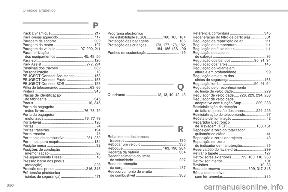 PEUGEOT 3008 2017 Manual de utilização (in Portuguese) 350
3008-2_pt_Chap11_index-alpha_ed01-2016
Pack Dynamique ........................................... 217
Pára-brisas aquecido .................................... 117
Paragem de socorro
.......... PEUGEOT 3008 2017 Manual de utilização (in Portuguese) 350
3008-2_pt_Chap11_index-alpha_ed01-2016
Pack Dynamique ........................................... 217
Pára-brisas aquecido .................................... 117
Paragem de socorro
..........