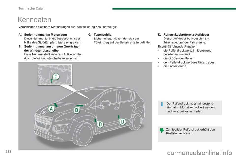 PEUGEOT 3008 2014 Betriebsanleitungen (in German) 252
Kenndaten
A. Seriennummer im Motorraum D
iese Nummer ist in die Karosserie in der
Nähe des Stoßdämpferträgers eingraviert.
B.
S
eriennummer am unteren Querträger
der Windschutzscheibe
PEUGEOT 3008 2014 Betriebsanleitungen (in German) 252
Kenndaten
A. Seriennummer im Motorraum D
iese Nummer ist in die Karosserie in der
Nähe des Stoßdämpferträgers eingraviert.
B.
S
eriennummer am unteren Querträger
der Windschutzscheibe
