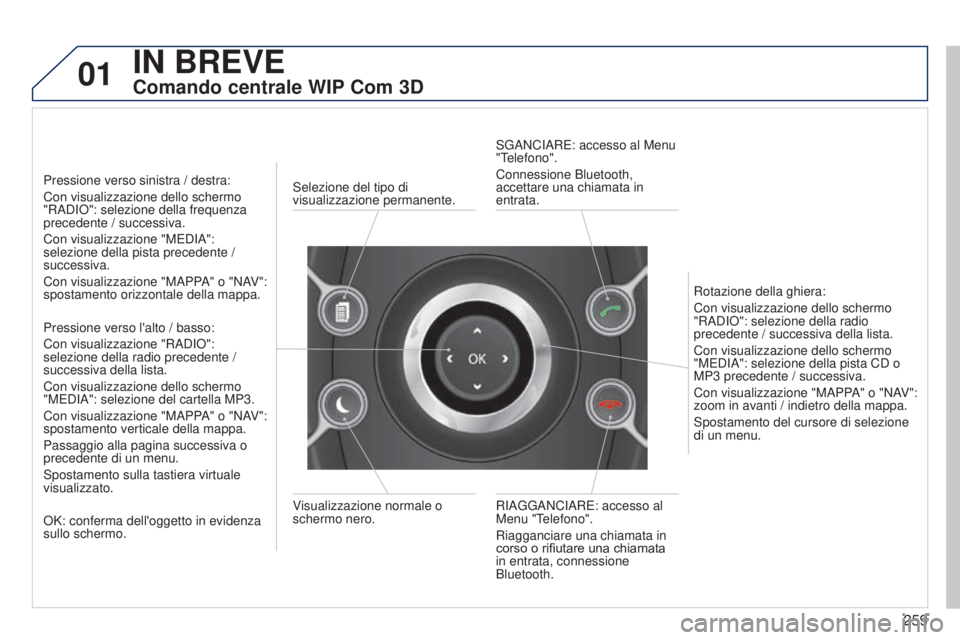 PEUGEOT 3008 2014 Manuale duso (in Italian) 01
259
3008_it_Chap12b_Ng4_ed01-2014
IN BREVE
Comando centrale WIP Com 3D
Pressione verso sinistra / destra:
Con visualizzazione dello schermo
"RADIo ": selezione della frequenza
precedente PEUGEOT 3008 2014 Manuale duso (in Italian) 01
259
3008_it_Chap12b_Ng4_ed01-2014
IN BREVE
Comando centrale WIP Com 3D
Pressione verso sinistra / destra:
Con visualizzazione dello schermo
"RADIo ": selezione della frequenza
precedente